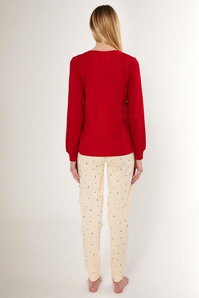 Pierre Cardin Paris Printed Women's Seasonal Pajamas Set - 100% Cotton, Long Sleeve V-Neck Combed Cotton