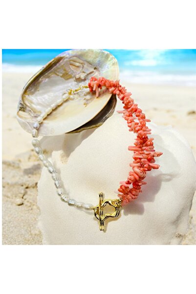 Büke Doğaltaş Tasarım Yumurtlayan İnci & Okyanus Mercan Tasarım Kolye