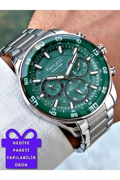 Ferrucci Silver Color Steel Band Men's Wrist Watch with Calendar (2 Years Warranty, Waterproof)