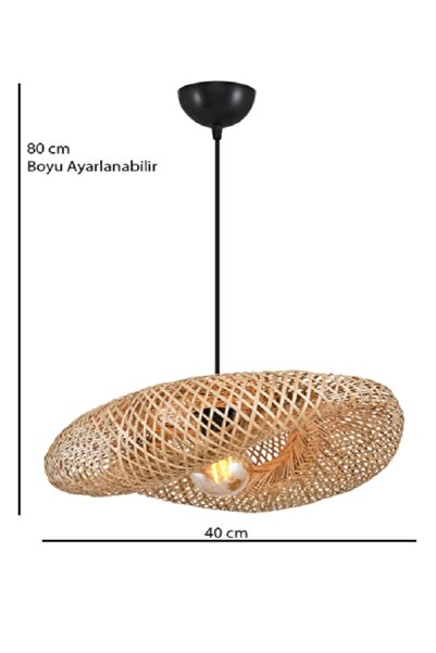 İstanbul Avize İstanbul Avize Vangu Siyah Duylu 40 Cm Avize Bambu,iskandinav,bohem,rattan,modern Aydınlatma