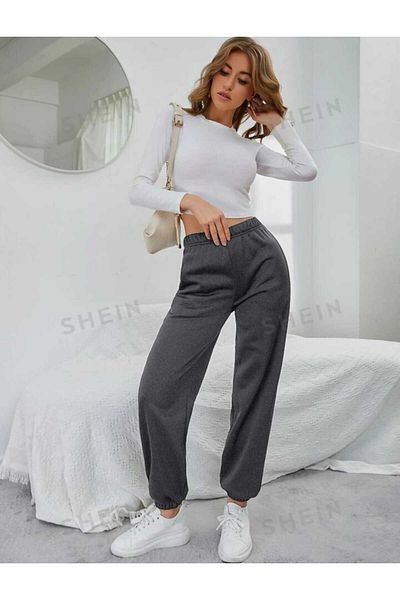 UYN SPORT Anthracite Large Size Winter Raised Sweatpants - Elastic Leg Jogger