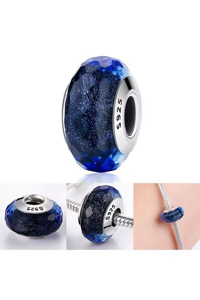 Hector&Co. Jewellery 925 Ayar Işık Yayan Mavi Murano Cam Charm
