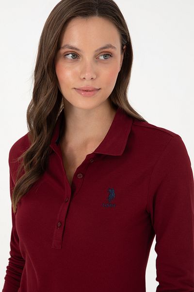 U.S. Polo Assn. Дамски бордов червен суичър с поло яка 50289541 -Vr014