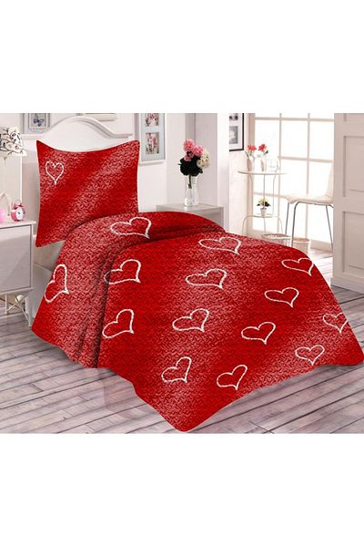 Doruklar Home Collection Cotton Filled Velvet Fabric Quilted Heart Single Bedspread Set