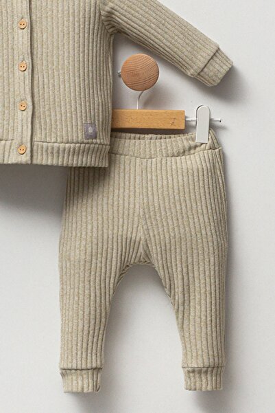 Cassiope Soft Corded Textured Baby Girl and Boy Set - Hooded and Front Buttoned