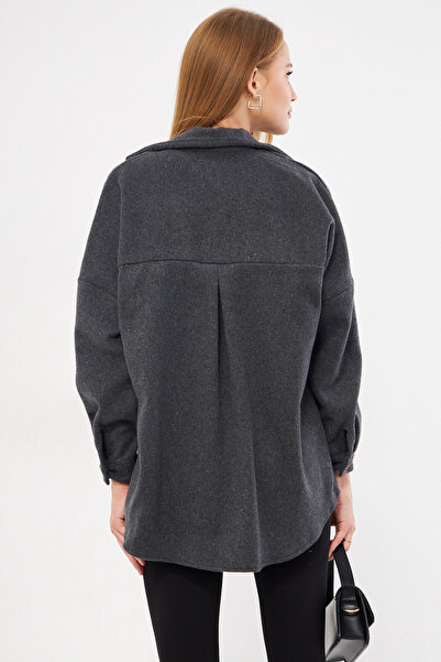 armonika Women's Anthracite Oversize Stitched Pocket Shirt ARM-22Y001156