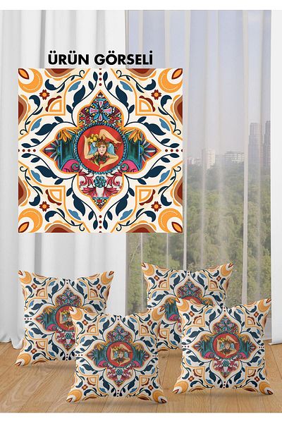 Doruklar Home Collection Set de huse de pernă cu imprimeu dublu din țesătură strălucitoare Bacı Milano Sicilia Model 4 piese