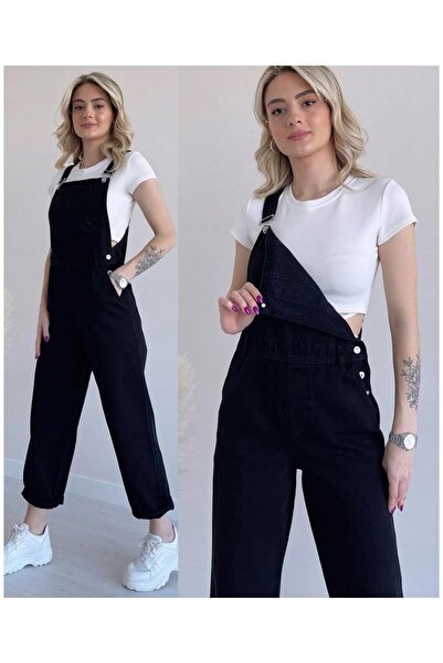 DENİKK TREND UNISEX  Siyah Geniş Cepli Denim Bahçıvan Tulum Salopet