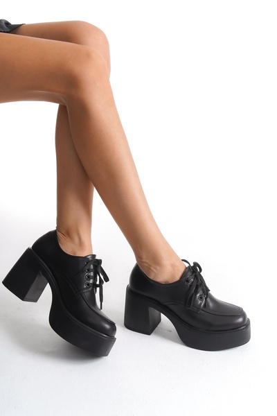 Modabuymus Tonda Black Matte Thick Platform Heeled Casual Shoes