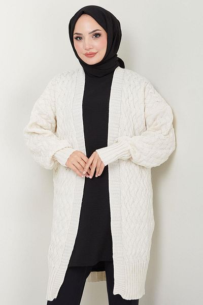 hafsamina Ζακέτα Araboy Knitwear - Καλάθι πλεγμένη, χωρίς κουμπιά, κρέμα HM2565