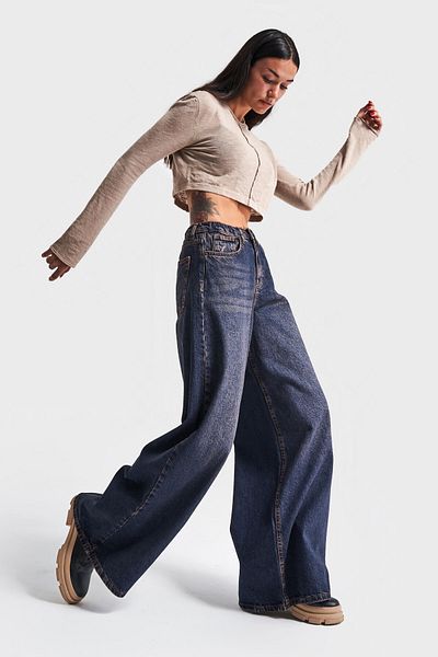 its basic Denim cu talie elastică Palazzo Fit de damă