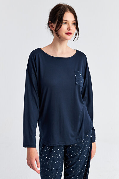 Ecrou Γυναικείο σετ πιτζάμα με μακρυμάνικο παντελόνι Laci Yıldız με τσέπες