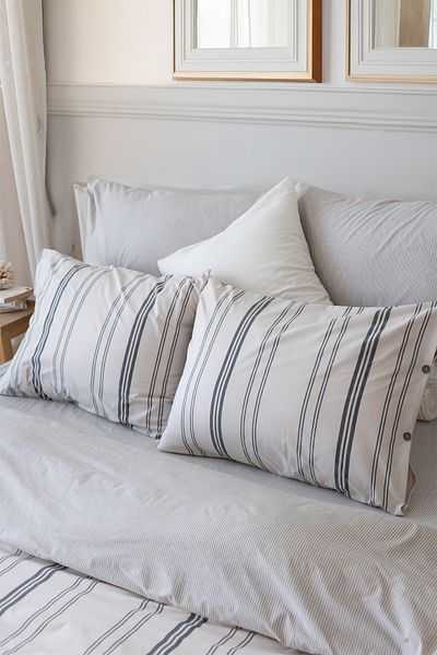 Tekstil Home Σετ Παπλωματοθήκη με Φυσικό Ριγέ Bohemian με 4 Μαξιλάρια και Ελαστικά Σεντόνια