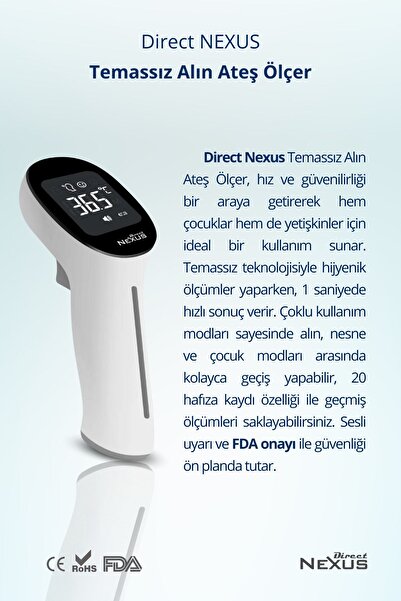 Direct NEXUS Temassız Infrared Alından Ateş Ölçer Hızlı Ve Doğru Ölçüm