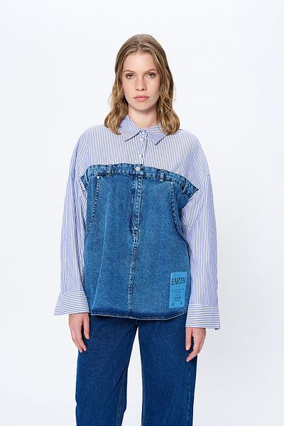 Quzu Cămașă albastră din denim - cu detaliu dungi