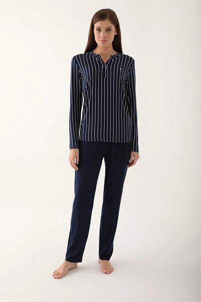 Pierre Cardin Set pijamale cu dungi bleumarin pentru femei, set pijamale pentru femei marimi mari