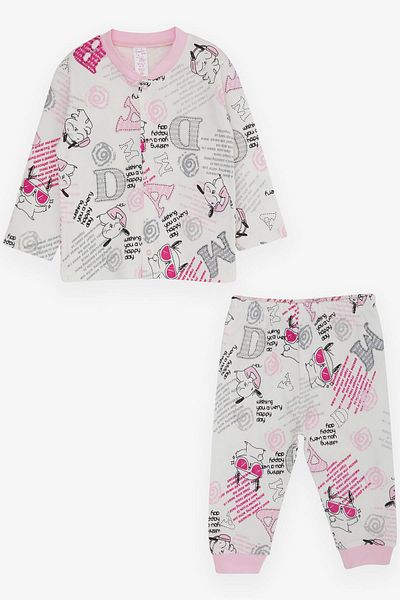 Breeze Girl Baby Pajama Set with Writing Pattern 4 Months-1 Years, Ecru