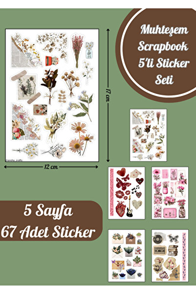 ANSHA CRAFTS Muhteşem Scrapbook  5'li Sticker Seti- Bullet Journal - Ajanda -...