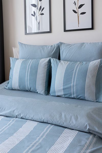 Tekstil Home Bohemian natural cu dungi dubla plapuma Cover Set turcoaz cu 4 căptușit Fitted Fitted Sheet