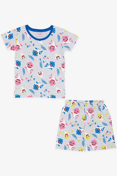 Breeze 9 Months-3 Years Baby Girl Pajamas Set - Colorful Shark Pattern, Light Gray Melange