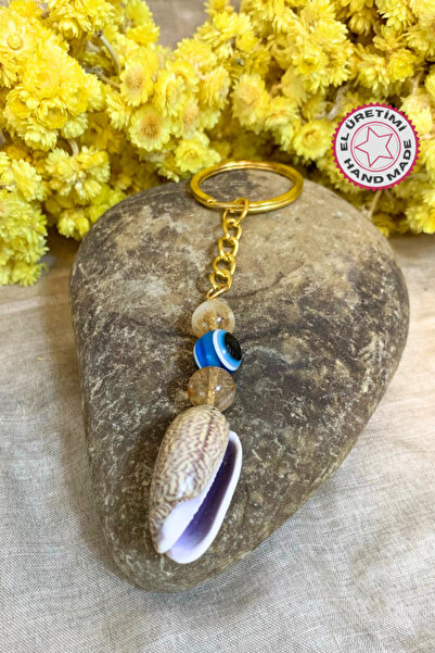 Uretti Tuğba 6667 Handmade Stone and Seashell Detailed Keychain - Evil Eye Bead