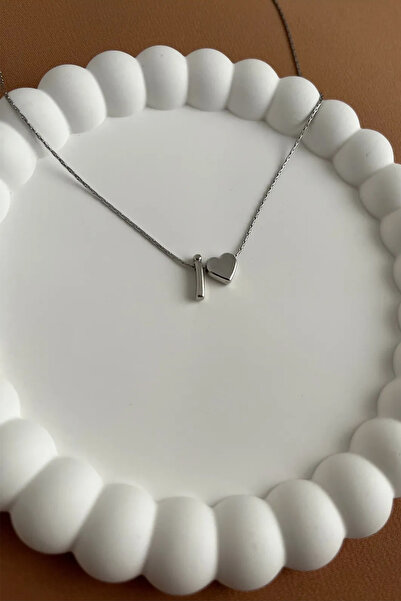 Alexis Carrel Çelik Zincirli İ Harfli Kolye, Kalp Detaylı Gümüş Renk Harf Kolye Sevgili , Çift , Arkadaş , Kolyesi