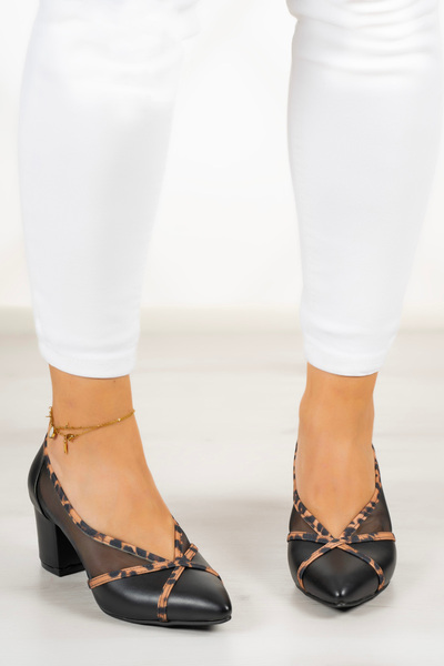 Erkan Saçmacı Mirabella Black Leopard Patterned Vegan Classic Shoes