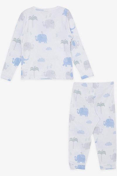Macawi 1.5-5 Years Old Boy's Pajama Set - Friendship Themed, Elephant Printed, White