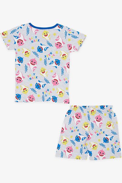 Breeze 9 Months-3 Years Baby Girl Pajamas Set - Colorful Shark Pattern, Light Gray Melange