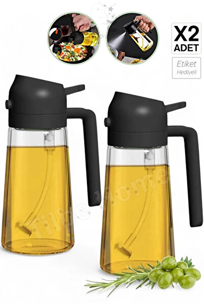 Genel Markalar 2 Adet Çift Fonksiyonlu Cam Yağdanlık 550ml Zeytinyağı Sıvıyağ...