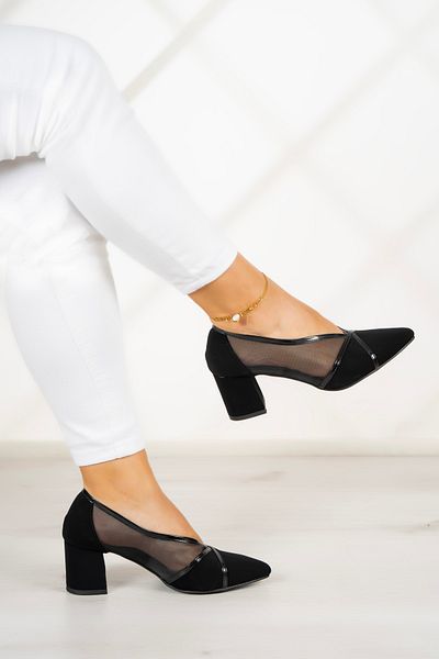 Erkan Saçmacı Pantofi Clasici din piele întoarsă neagră Mirabella - Mesh 5 Cm