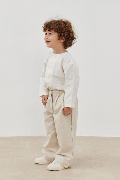 Tics Beige Linen Palazzo Trousers - Relaxed Fit