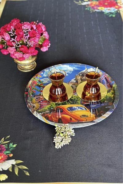 decorev Patterned Modern Tray Multi-Purpose Presentation Tray 32 cm Round Tray