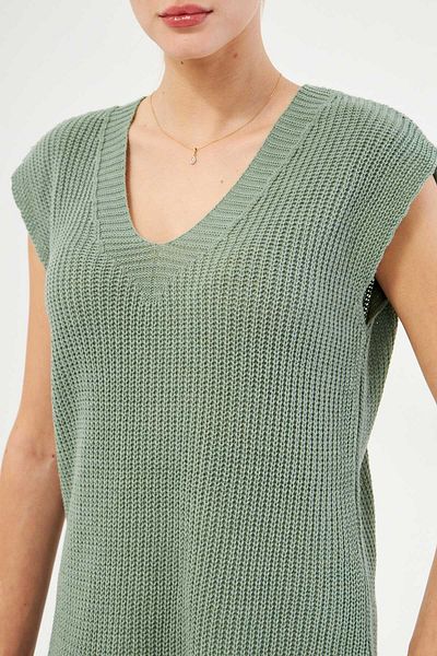 armonika Women's Turquoise V-Neck Short Front Long Sweater ARM-24K069004