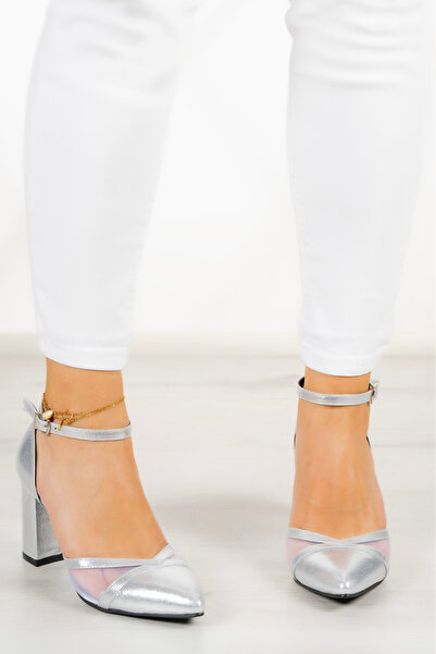 Erkan Saçmacı Diana Lame Coated Mesh Thick Heeled Shoes