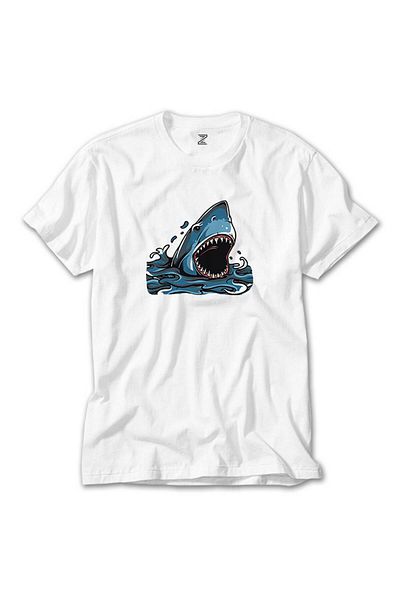 CrowsGate Shark Cartoon White T-Shirt