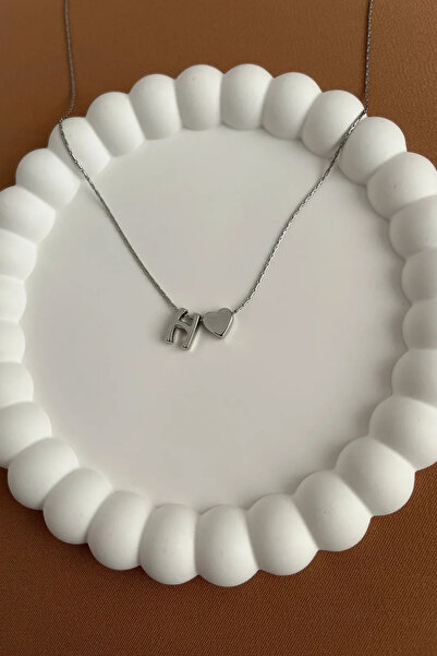 Alexis Carrel Çelik Zincirli H Harfli Kolye, Kalp Detaylı Gümüş Renk Harf Kolye Sevgili , Çift , Arkadaş , Kolyesi