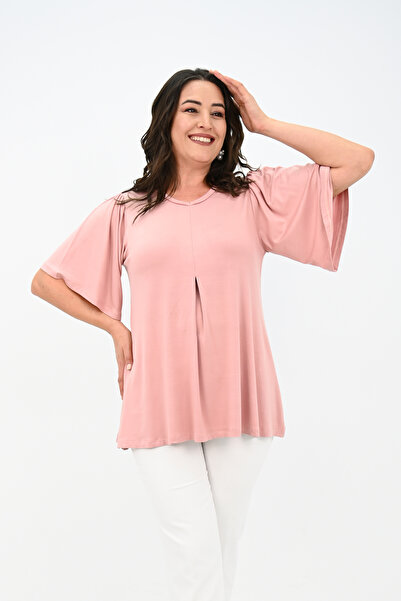 ADROM Women's Plus Size Pleated V-Neck Blouse 1847-25