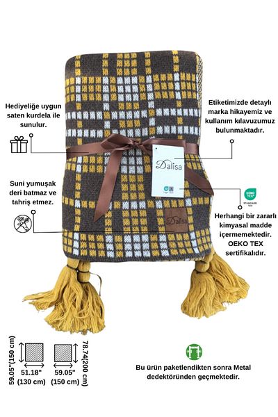 DALİSA Retro Knitwear Knitted Bedspread, TV Blanket Brown - 150x200