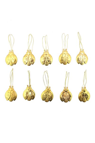 Lora Wedding 3.5cm 10 Pieces Gold Color Metal Ladybug Christmas Tree Ornament, Christmas Gift Accessory
