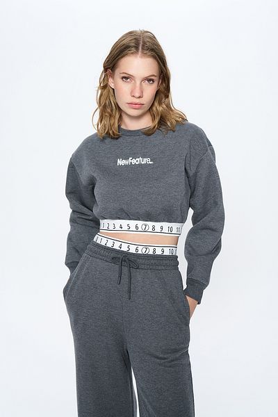 Quzu Anthracite Crop Sweatshirt - Waist Number Detail