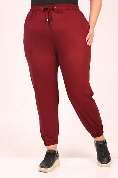 Eslina 39501 Large Size Crystal Two Thread Legs Elastic Sweatpants - Burgundy