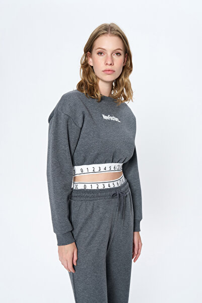 Quzu Anthracite Wide Leg Sweatpants - Waist Number Detail