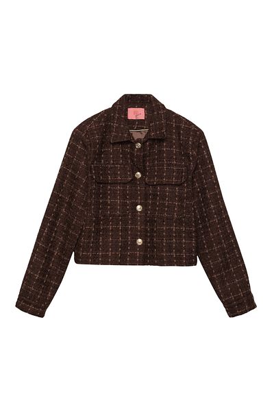 Quzu Tweed Brown Jacket - Gold Button Detail