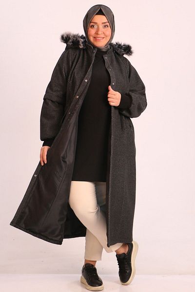 Eslina 33061 Παλτό με διαγώνια σφραγίδα Plus Size Snap-Μαύρο