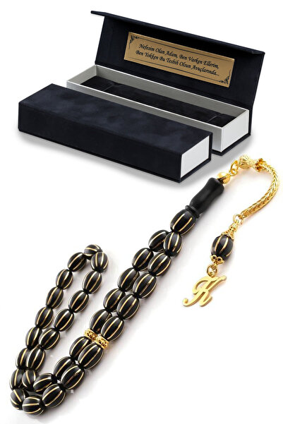 TESBİHCİBABA Kişiye Özel Harf Püskül Pirinç İşlemeli Oltu Taşı Tesbih