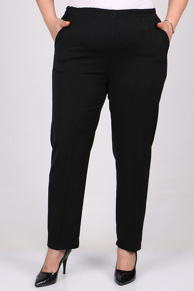 Eslina 29020 Large Size Elastic Waist Pipe Leg Oversize Trousers - Black