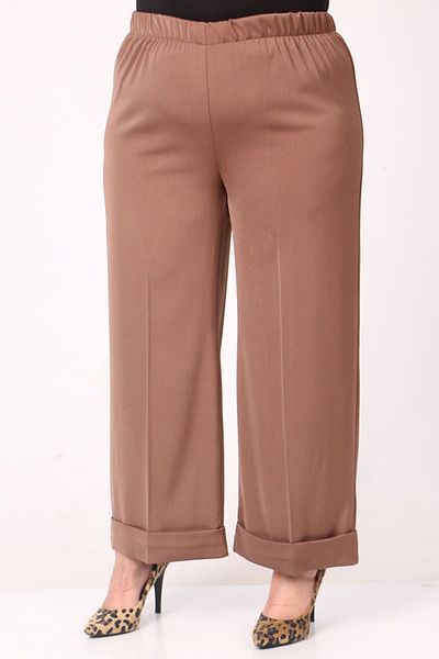 Eslina 39022 Large Size Elastic Waist Double Leg Trousers - Mink