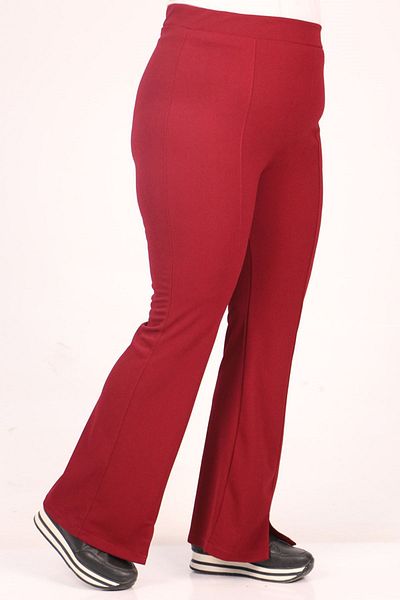 Eslina 29502 Large Size Flared Leg Front Slit Trousers - Burgundy