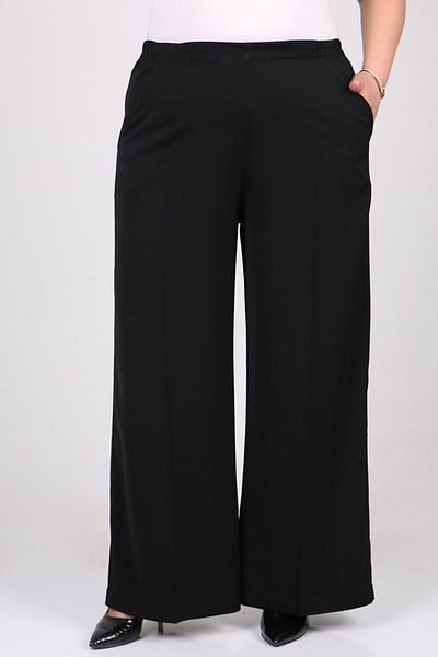 Eslina 29019 Large Size Elastic Waist Length Lycra Trousers - Black